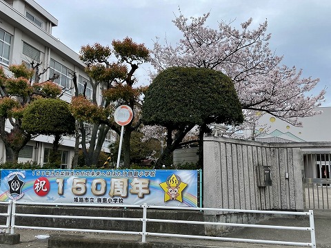 飾磨小学校１５０周年の横断幕